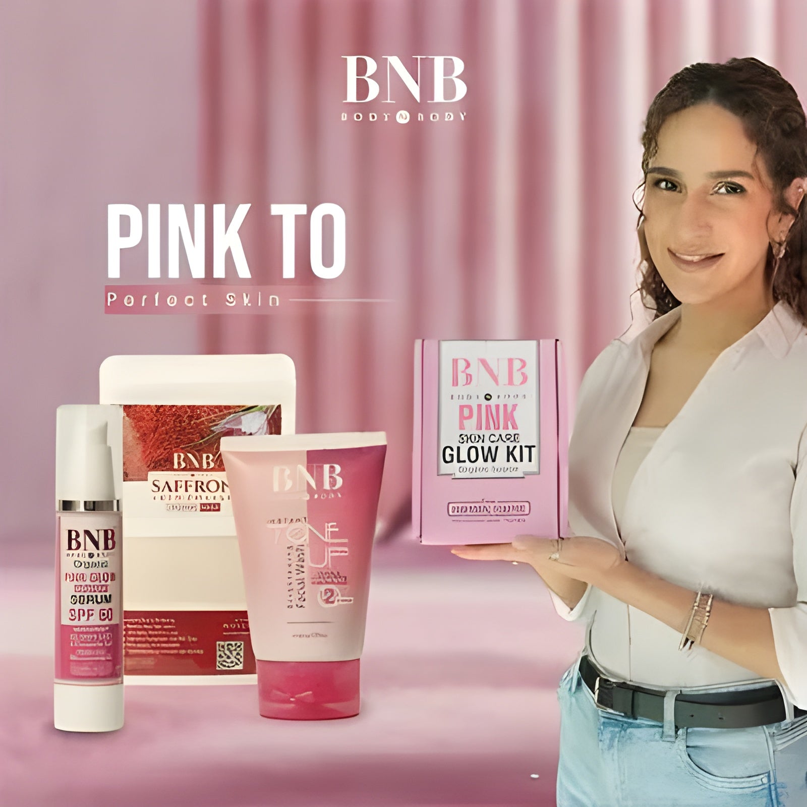 BNB Pink Face Glow Kit | 3-in-1 Skincare Wash Mask SPF Protection Set