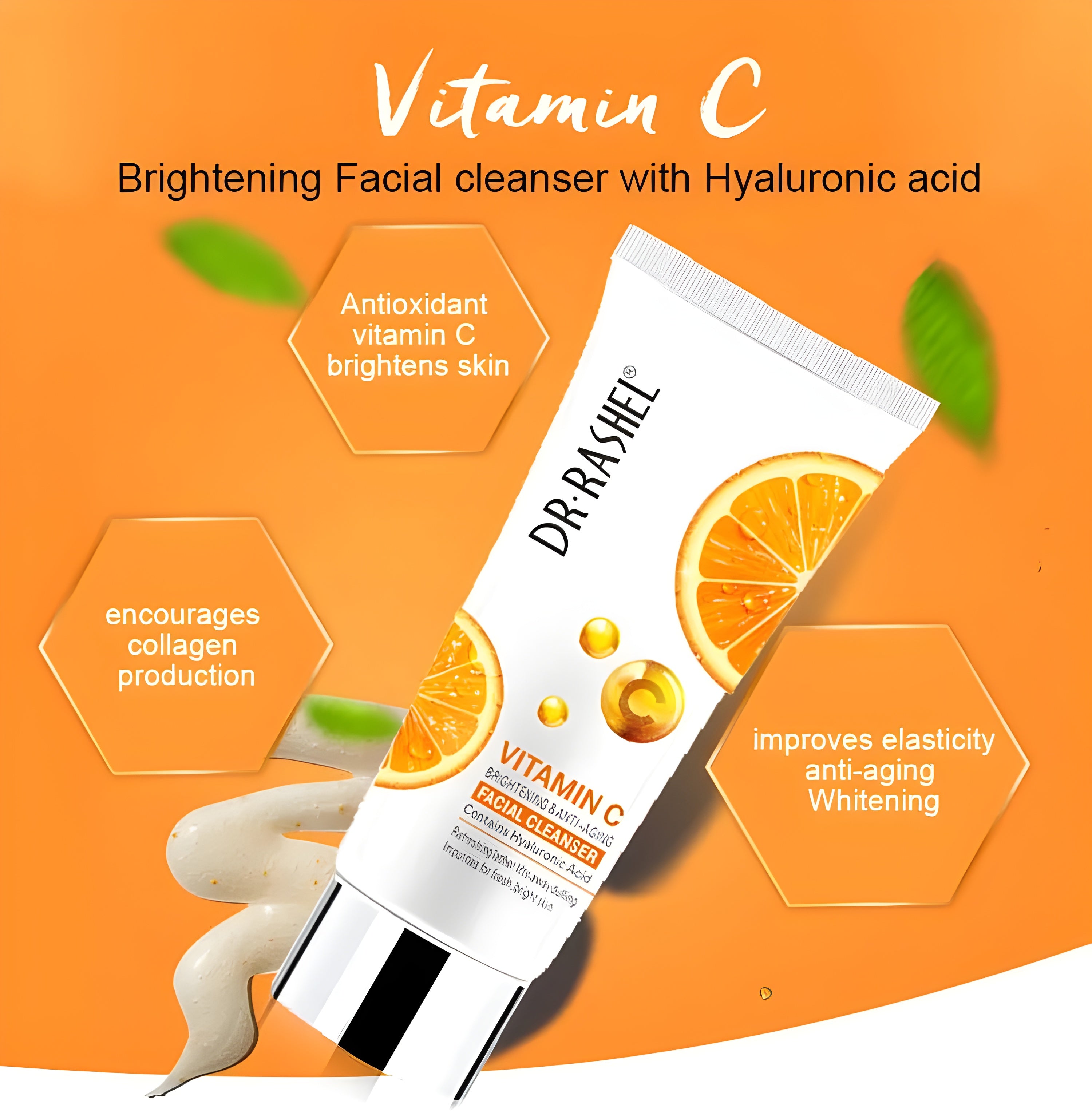 Dr. Rashel Vitamin C Brightening Facial Cleanser with Hyaluronic Acid | Deep Cleansing & Anti-Aging Formula | 80ml | Imported