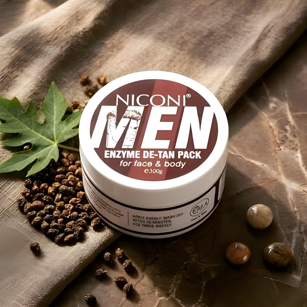 Niconi Men Enzyme De-Tan Pack - Advanced Skincare Facial Pack For Tan Removal Brightening Deep Cleansing And Smooth Refreshing Men Skin Tone - 100g