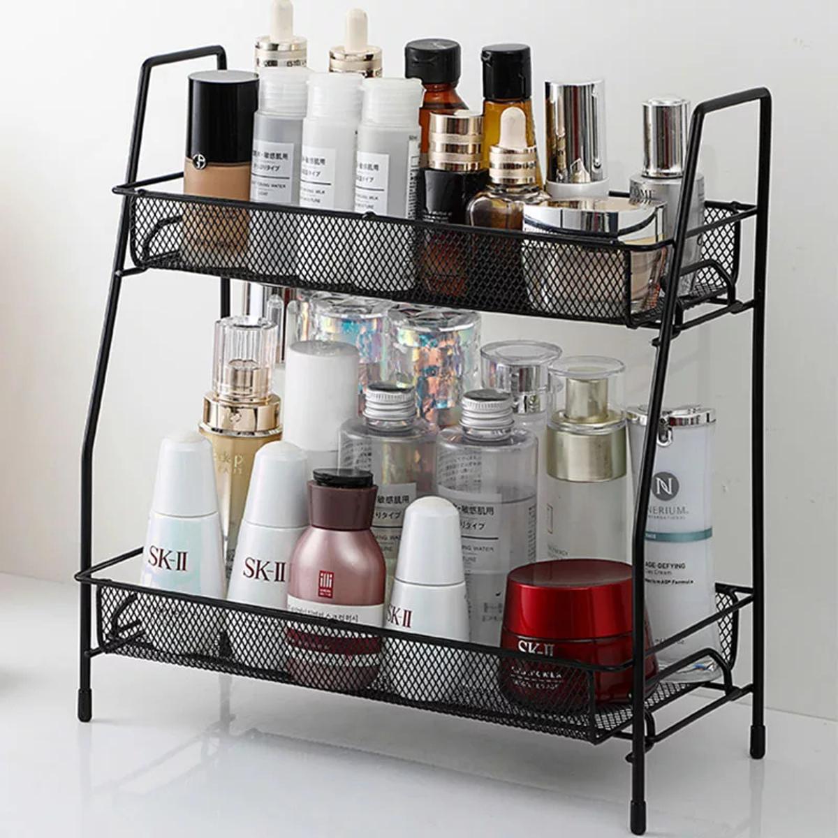 Black Stainless Steel 2-Tier Organizer for Bathroom & Office