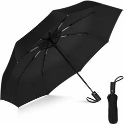 Automatic Folding Sun Umbrella with Black Leather Case for Men Women