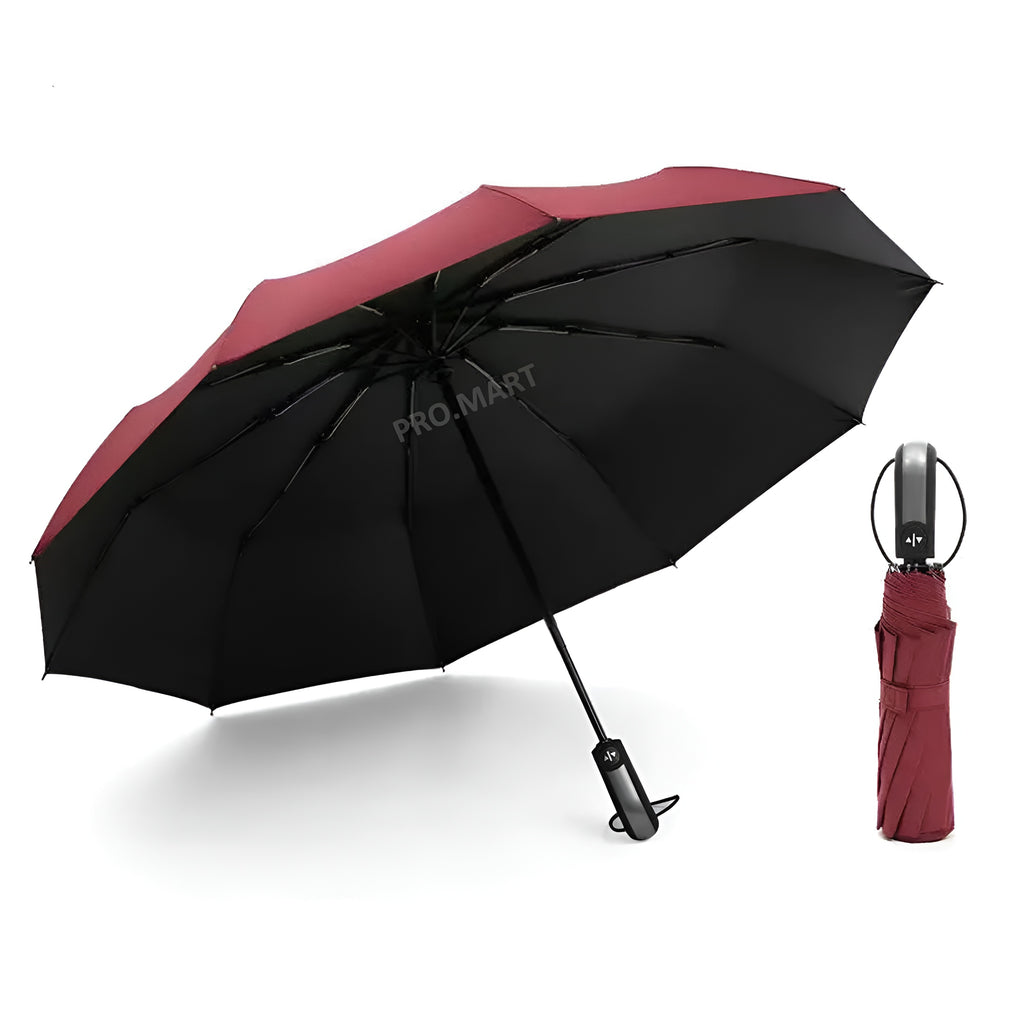 Automatic Folding Sun Umbrella with Black Leather Case for Men Women