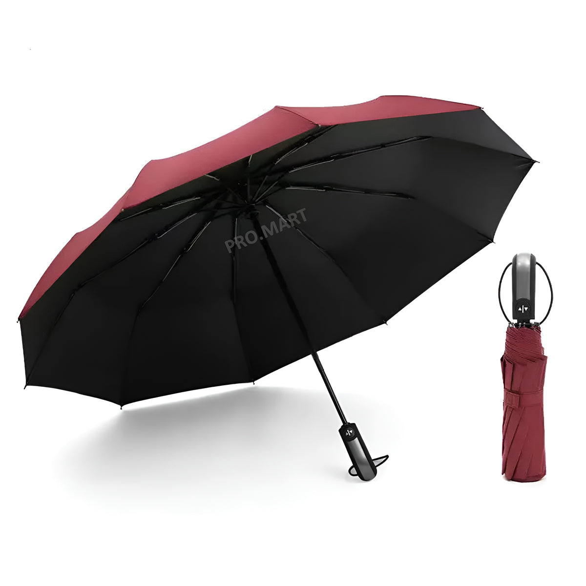 Automatic Folding Sun Umbrella with Black Leather Case for Men Women
